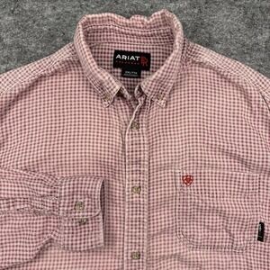 Ariat FR shirt men's XXL red plaid long sleeve cat 2 cotton nylon uniform work